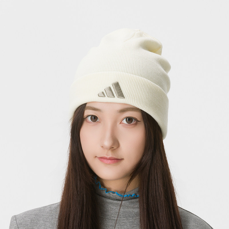 Beanie Cuffed Knit - Adidas Mütze KQ6682 Elfenbeinweiß Silbergrau mit