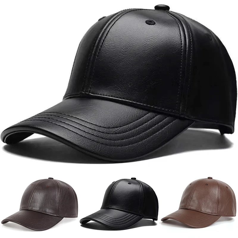 Baseball Cap Structured - Unisex Baseballkappe aus PU-Leder, Hip-Hop-Snapback-Caps für