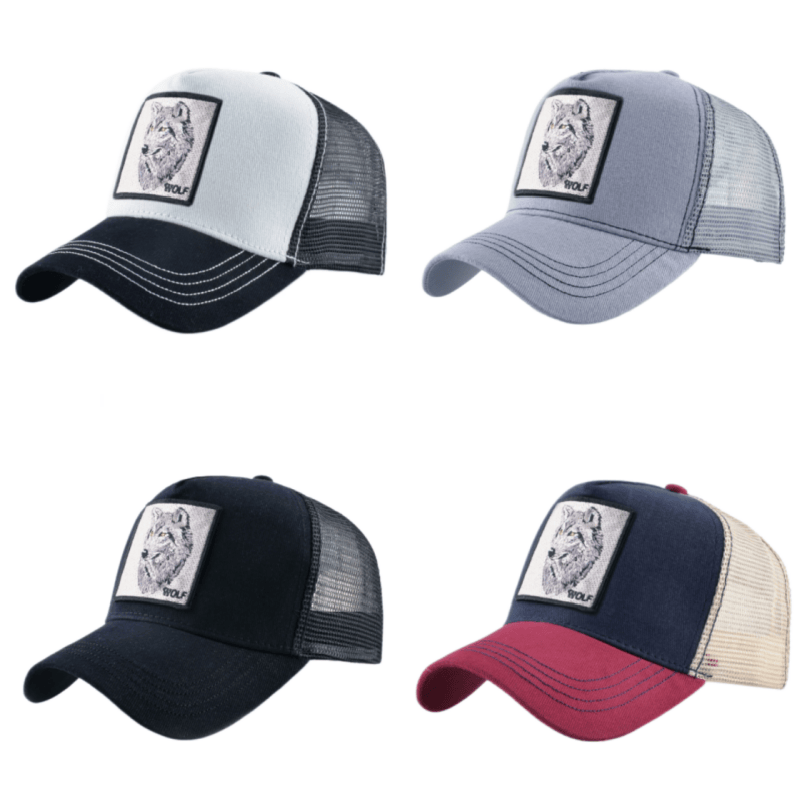 Trucker Cap Mesh - Wolf-Patch Bestickte Mesh-Baseballkappe Verstellbare Modische Hip-Hop