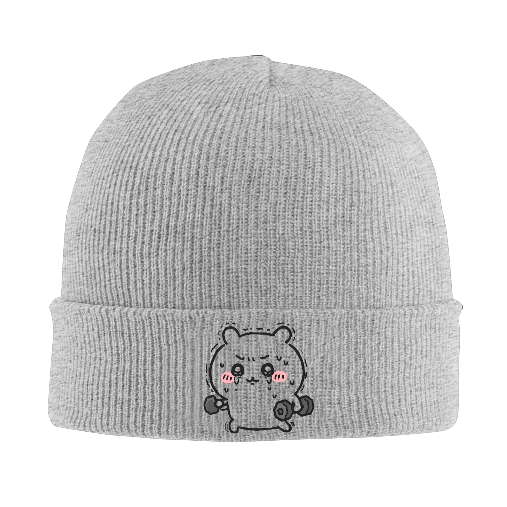Beanie Cuffed Knit - Chiikawaes Usagi Gewichtheber-Fitness-Gym-Rippstrick-Mütze mit Umschlag für