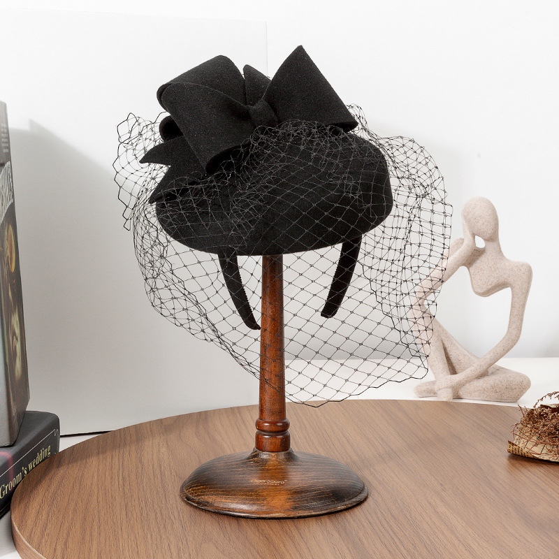 Beret French Wool - Französische schwarze Baskenmütze Fascinator Winter elegante